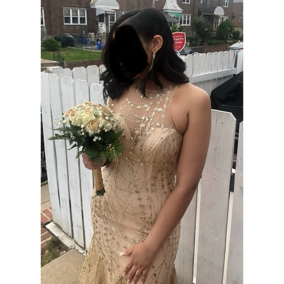 Gold Glitter and Sequin Clarisse Prom Dress - Picture 3 of 12